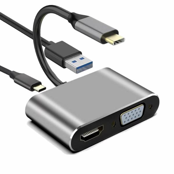 Type-C to HDMI VGA 変換アダプタ USB 3.0 4-in-1 4K UHD コン...