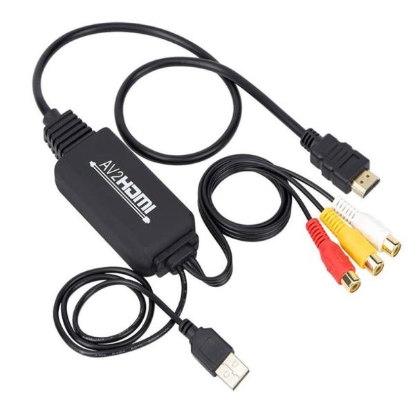 RCA to HDMI/AV/コンポジット 変換アダプター RCAメス　ケーブル 1080P USB...