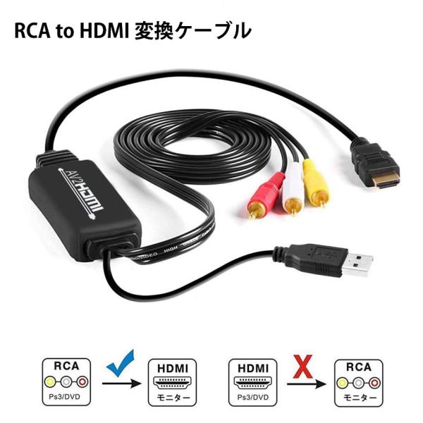 RCA to HDMI/AV/コンポジット 変換アダプター ケーブル 1080P USB給電 車載モ...