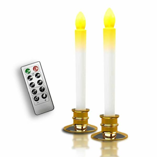 LEDろうそく 2本セット 電池 タイマー　リモコン付 燭台付き 仏壇用 葬式 墓参り　法事 led...