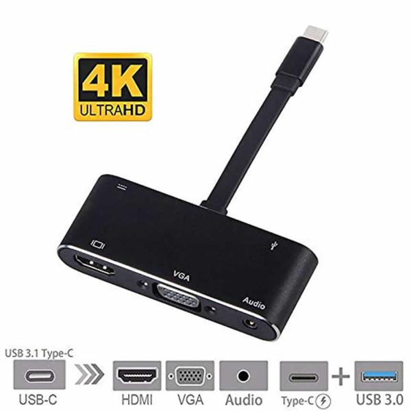HDMI変換アダプタ USB C 4K 5in1 Type-C HDMI VGA Audio USB...