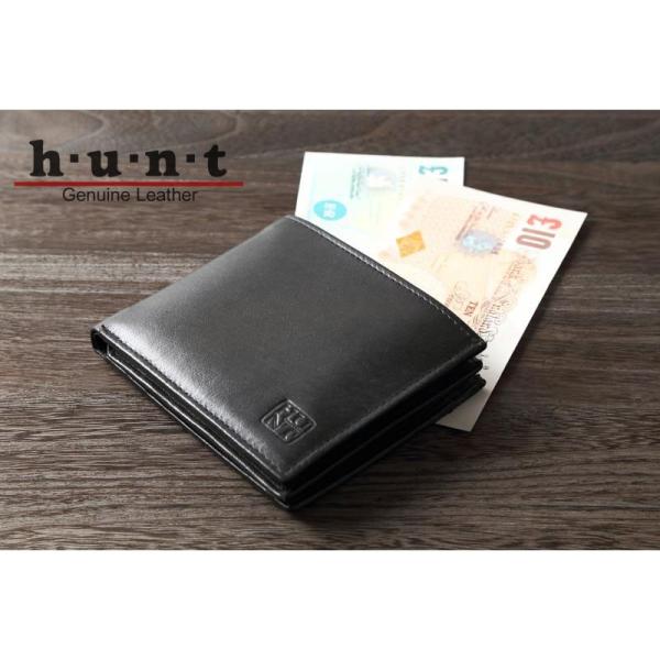 牛革 ２つ折財布 HUNT 111104 送料無料 hunt ハント 人気 本革折財布 ブラック 贈...