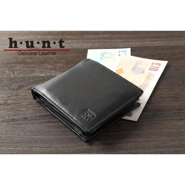 牛革 ２つ折財布 HUNT 111113 送料無料 hunt ハント 人気 本革折財布 ブラック 贈...