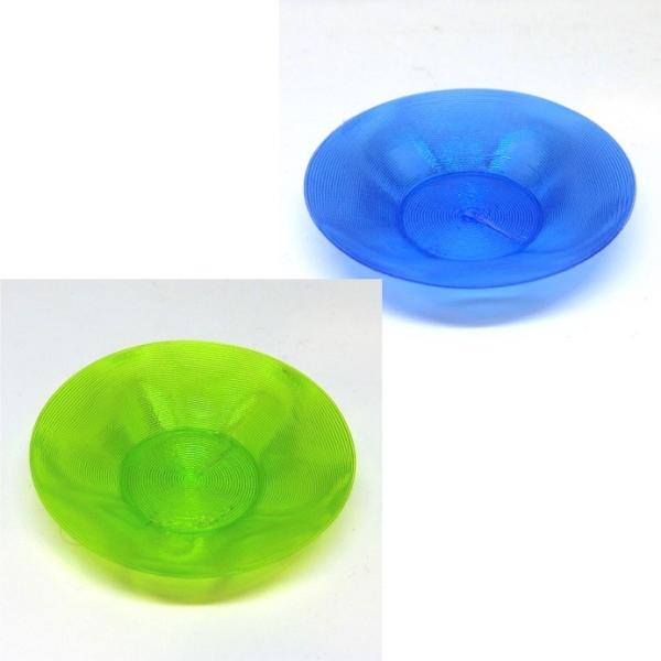 3Dデザイン豆皿 小皿 クリアで輝くかる〜い豆皿 (らせん 3D 印刷で造形，クリアな緑・青・黄・赤...