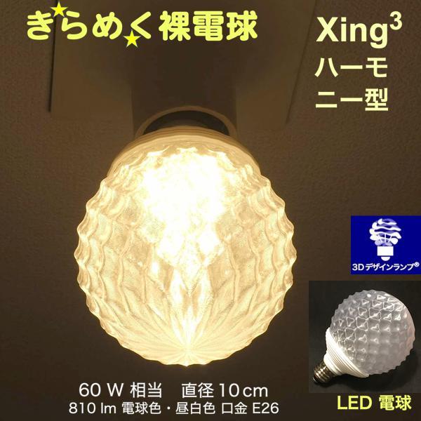 3Dデザイン電球 Xing2 60W相当 サイズ10cm おしゃれ きらめく 輝く 電球色 昼白色 ...