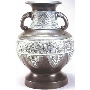 高岡銅器 銅製花瓶 達磨型 菖蒲地紋 20号 美術工芸品 記念品 花活