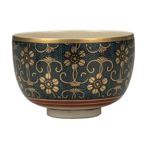 九谷焼 茶道具 抹茶茶碗 青粒鉄仙（新古今和歌集細字入り） 錦泉作