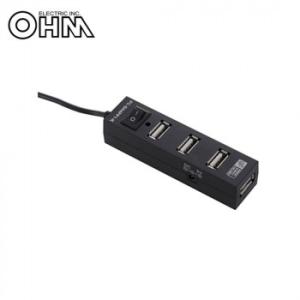 OHM スイッチ付き4ポートUSBハブ 黒 PC-SH4PP1-K