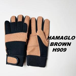 【2双までメール便可】横浜のばのばHAMAGLO 革手袋・皮手袋人工皮革甲メリ手袋 H909 ブラウン M・L