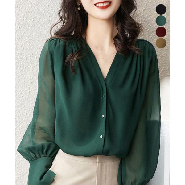 シフォンブラウス 通勤シースルートップス