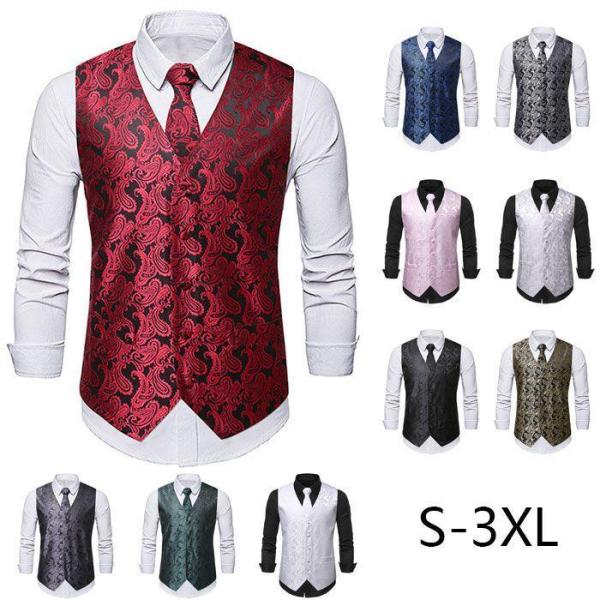 バレンタインデー メンズ ベスト 舞台 ステージ衣装 10色 ジレ ネクタイ付き 欧米風 花柄 メン...