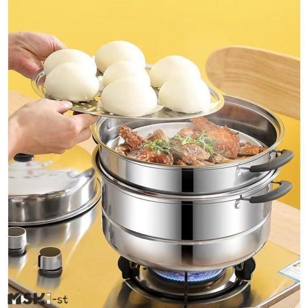 蒸し器 二段三段 26/28/30cm 大容量 ステンレス せいろ ガス火対応 蒸し鍋 スチーム調理...