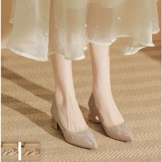 結婚式 パンプス ハイヒール パンプス チャンキーヒール 痛くない 美脚パンプス ポインテッドトゥ ...