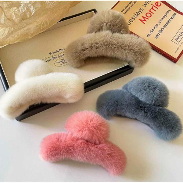 ヘアクリップ 大きめ バンスクリップ ファー まとめ髪 ヘアクリップ もこもこ ふわふわ 大きめ 大...