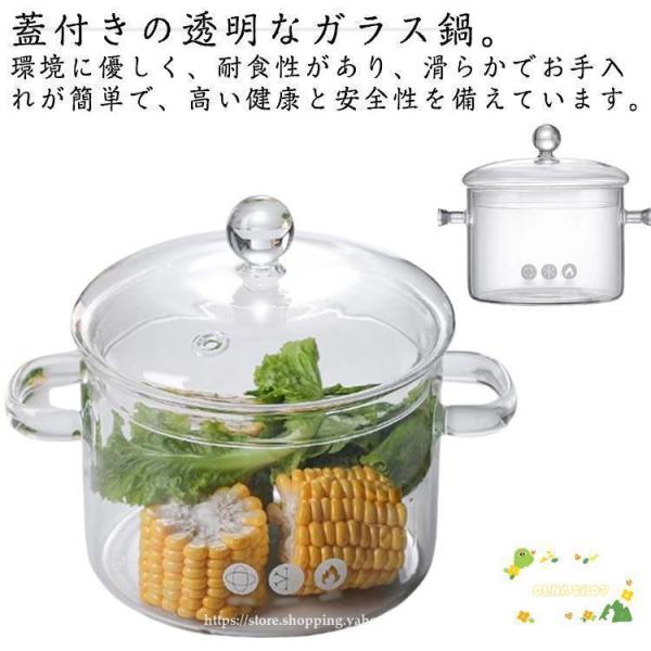 ガラス鍋 耐熱 ガラス調理鍋 直火 スープ鍋 ガラス製 透明 家庭用 調理用品 ガラススープ鍋 ふた...