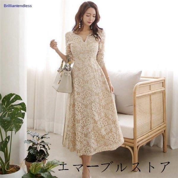 パーティードレス 結婚式 40代 20代 ロング 袖あり 長袖 韓国風 大きいサイズ フォーマルドレ...