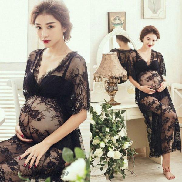 マタニティドレスマタニティフォトマキシワンピ記念写真ホワイトブラックワンピースマタニティレース刺繍半...