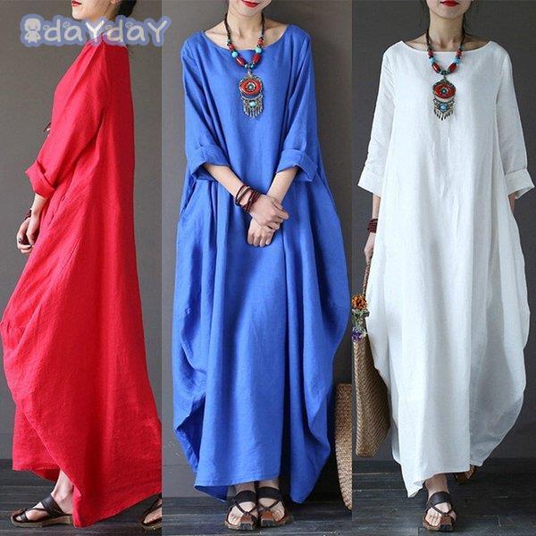 ワンピース ロングワンピース コットン リネン 切り替え 体型カバー ロング丈 大きいサイズ ゆった...