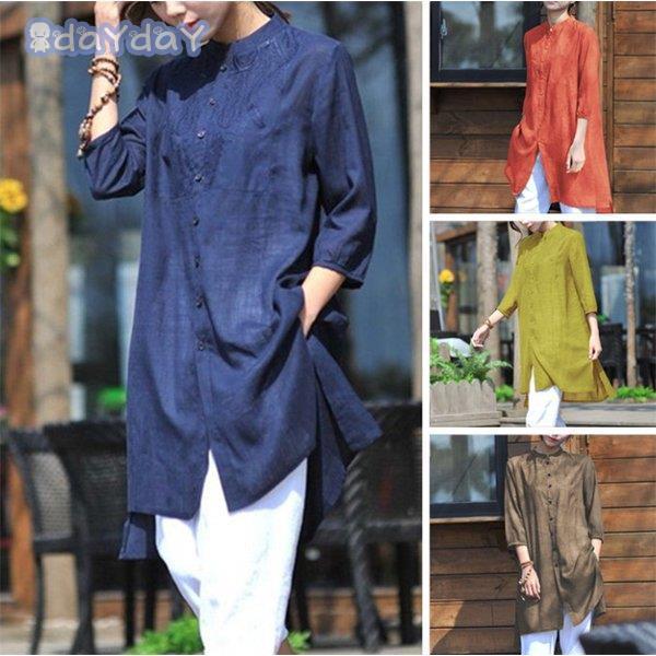 綿麻混ワンピース レディース 40代 夏 春 トップス ロングシャツ チュニック ゆったり シャツワ...