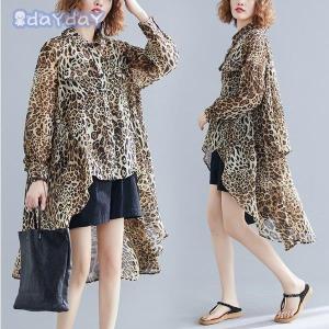長袖 Tシャツ レディース レオパード柄 カットアウト セクシー