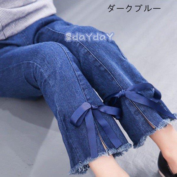 子供服 ジーンズ 春 夏 秋 レジャー 女の子 デニムパンツ 女の子 リボン蝶結びクラクションジーン...