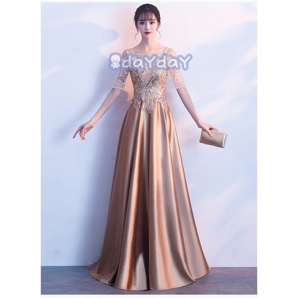 ドレス    レディース　結婚式　発表会  二次会　ピアノェミニン  五分袖　ナイトドレス　プリンセ...