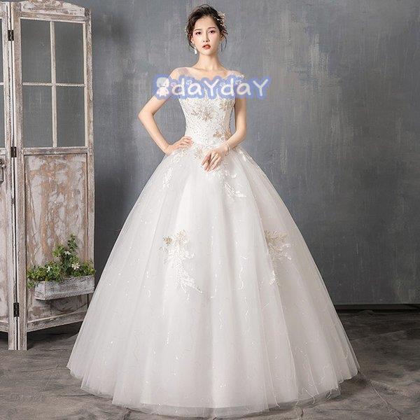 ウェディングドレス 結婚式  二次会 ホワイト  花嫁  ウェディング  プリンセスドレス  白ドレ...