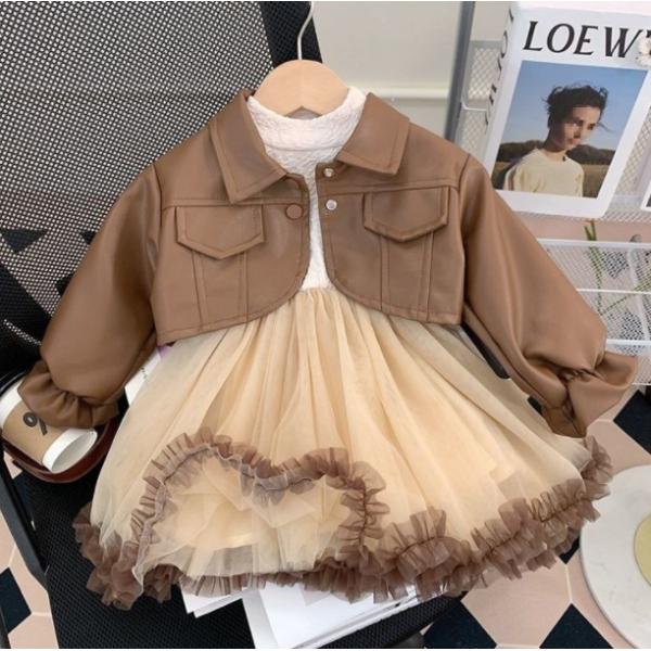 子供服 女の子 おしゃれ セットアップ ワンピース キッズ 膝丈 Tシャツ 長袖  スカート 2点セ...