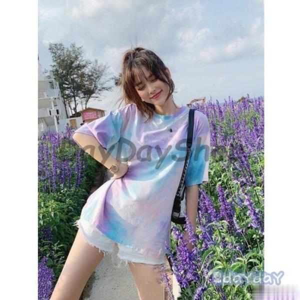 Tシャツ レディース タイダイ柄 半袖 夏 ゆるい トップス ファッション 原宿系 BF風 ヒップホ...