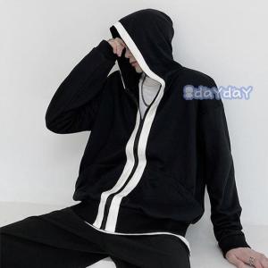 パーカー メンズ オーバーサイズ スウェットジャケット バイカラー スウェットパーカー 前開き お洒落 ゆったり ジャケット フード付き 春秋