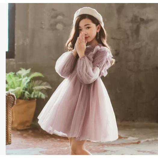 キッズワンピース 女の子 女児スカート フォーマル ドレス チュールワンピース 長袖　レース 可愛い...