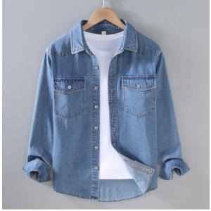 デニムシャツ メンズ 長袖 カジュアルシャツ 無地 加工 ウエスタン