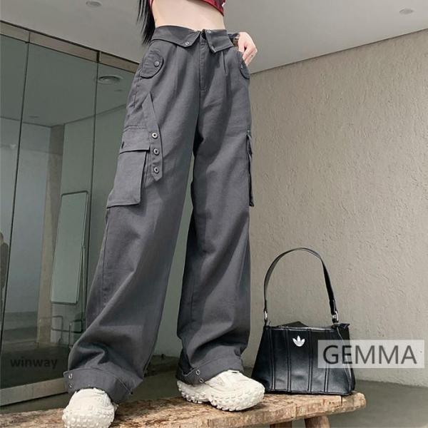 カーゴパンツ ダンスパンツ レディース グレーパンツ ワイドパンツ ボトムス ロングパンツ 練習 h...