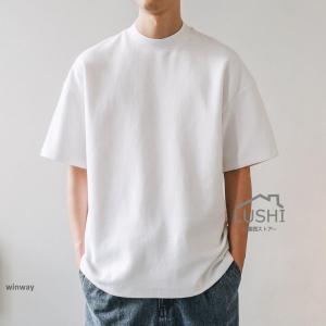 Tシャツ メンズ トップス 半袖 綿100％ 無地 インナー ビジネス 通勤 ワイルド ジャケット 襟高