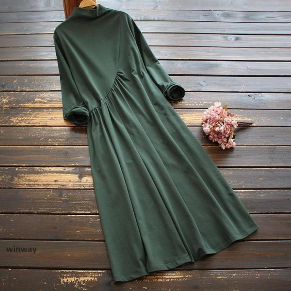 ワンピース レディース 40代 50代 きれいめ 秋 冬 秋冬 フォーマル 綿 無地 ハイネック 長...