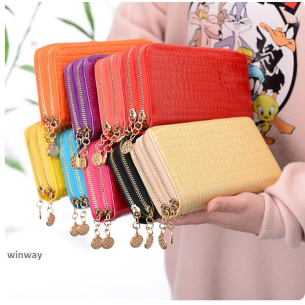 長財布 レディース 財布 ダブル エナメル革 ラウンド 革 レザー ロングウォレット 大容量 カード...