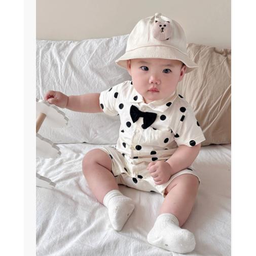 ベビー服 男の子 女の子 夏着 スーツ ロンパース ワンピース 半袖 ドット柄 可愛い 新生児 赤ち...