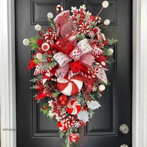 クリスマスリースクリスマススワッグ大きいオーナメントナチュラルリースドア玄関庭園部屋壁飾りガーランド松かさ華やかおしゃれ新年飾り50cm