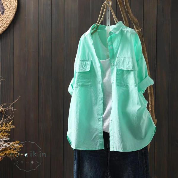 シャツ レディーストップス 半袖 夏服 羽織り 前開き ボタン 綿シャツ 薄手 カジュアルシャツ 白...