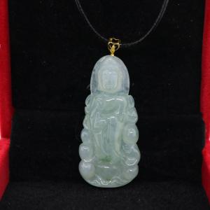 お守り 立像 観音菩薩 ミャンマー天然翡翠 ジェイダイト ヒスイ