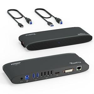 Plugable USB3.0 ドッキングステーション 横置き Windows macOS ChromeOS 用 - デュアルモニター HDMI DVI VGA ポート ギガビット イーサネット USB3.0 ポートx2