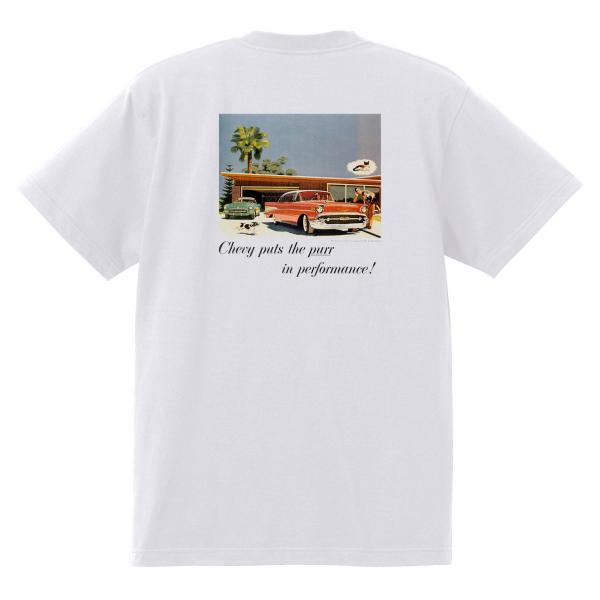 アドバタイジング Ｔシャツ 白  黒地へ変更可 シボレー シェビー 1957 1950’s ベルエア...