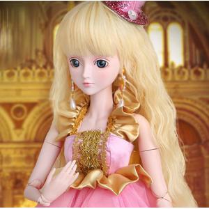 値下 1/3 ドール用 花柄ドレス 花冠 ポーチ付き 暖色系 55 中世