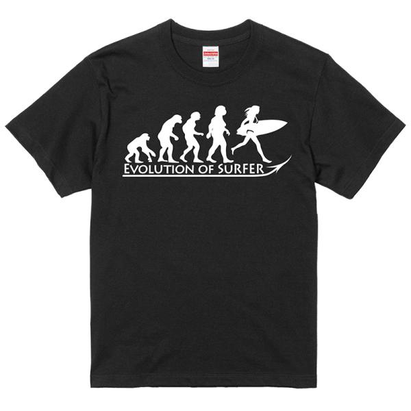 進化 EVOLUTION Ｔシャツ 波乗りサーファー サーフィン 女性 黒