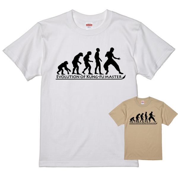 進化 EVOLUTION Tシャツ カンフーマスター 拳法 武術 ブルースリー? 白 ライトベージュ...