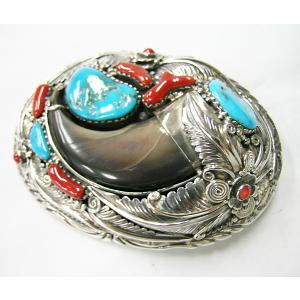 超特大の熊爪 ＆ ターコイズ インディアンジュエリー バックル C