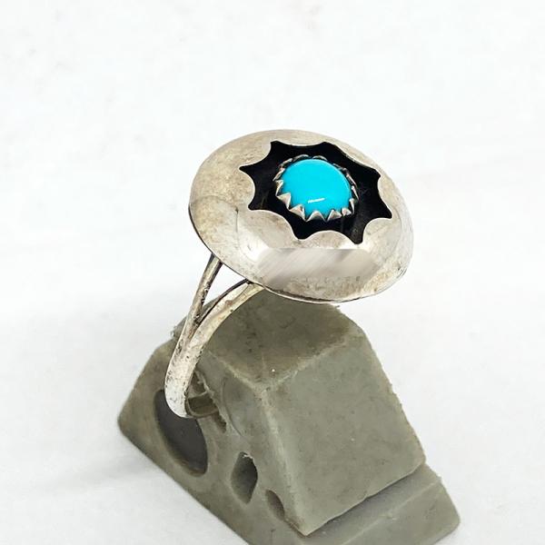 インディアンジュエリー シャドーボックス ターコイズ リング 15号 (206) シンプル スタンプ...