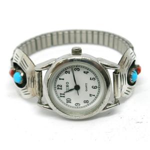 インディアンジュエリー シルバー ターコイズ 珊瑚 ウォッチブレス