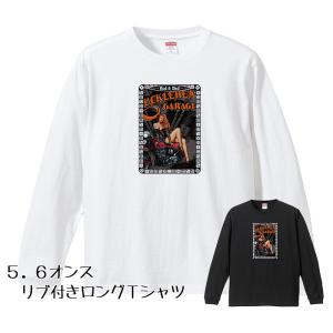 トライバルスカル ロングTシャツ リブ付 白 (S/M/L/XL) ロンT 長袖