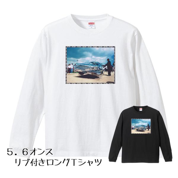 64インパラ ローライダー ロングTシャツ リブ付 白 (S/M/L/XL)  ロンT 長袖 チカー...
